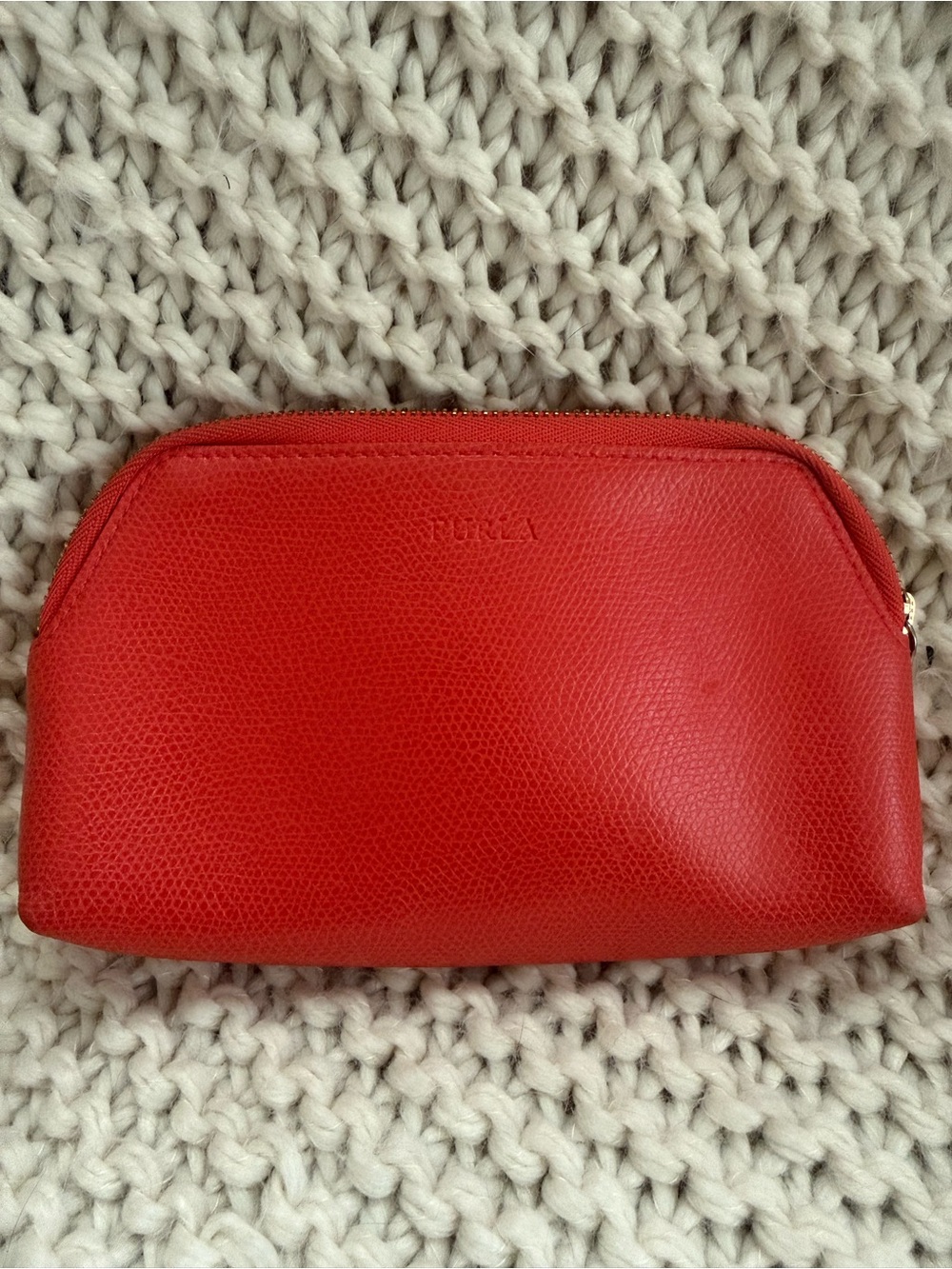 Furla Orange Leather Zip Cosmetic Pouch